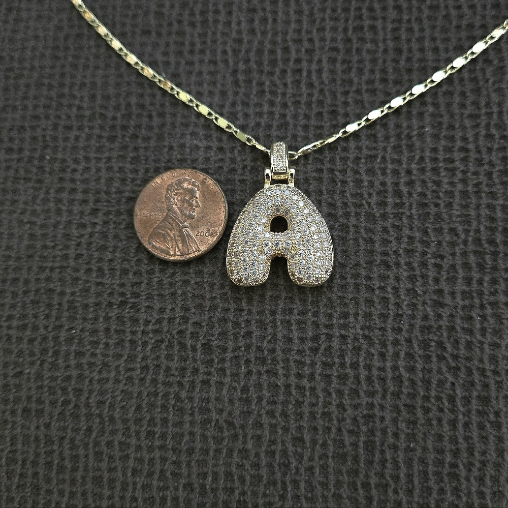Gemelli👭 Puffy Pave Cubic Zirconia💎 Letter "A" Initial Pendant Necklace - Picture 7 of 15
